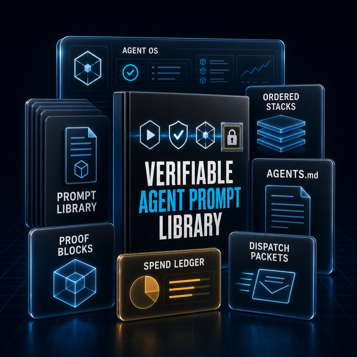VAPL digital bundle with prompt library, ordered stacks, Agent OS, AGENTS.md, proof blocks, spend ledger, and dispatch packets